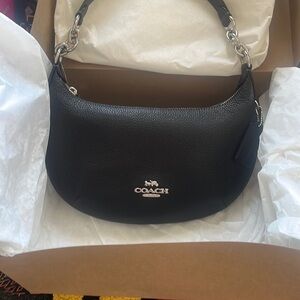 Coach Black Leather Crescent Shoulder Bag with Silver Hardware